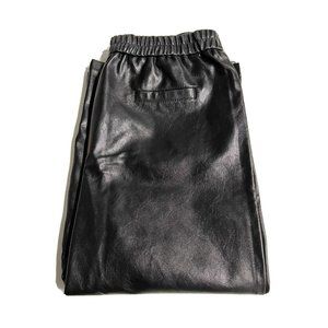 Tanming Womens Autumn Winter High Waist Black Faux Leather cropped Pants Trouser